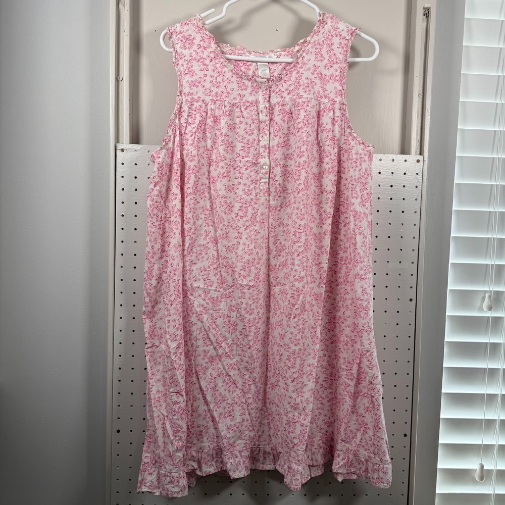 Adonna Sleep Dress Women's Pink Floral Sleeveless Ruffle‎ Nightgown Button Large